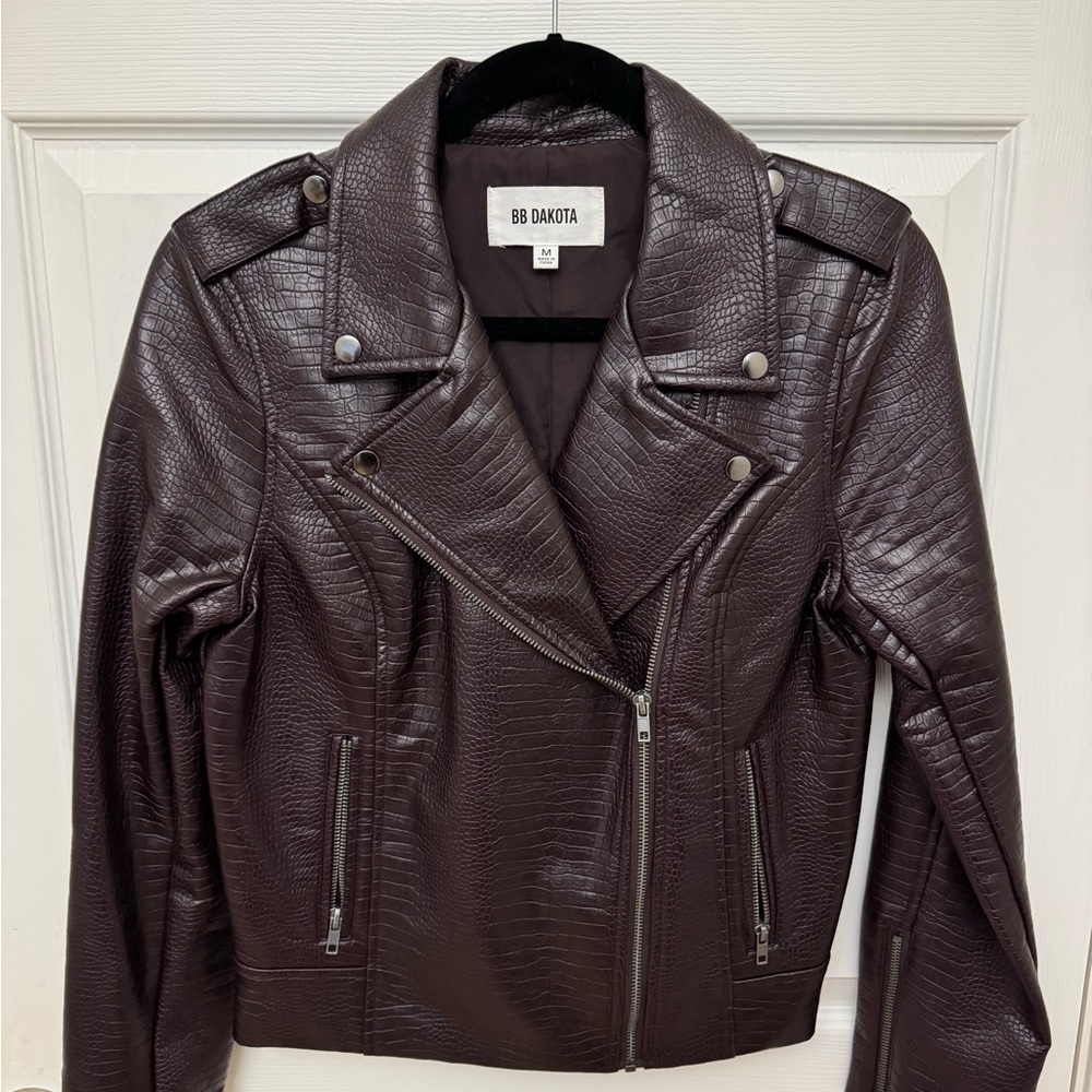 BB Dakota Croc Leather Jacket in Wine Burgundy